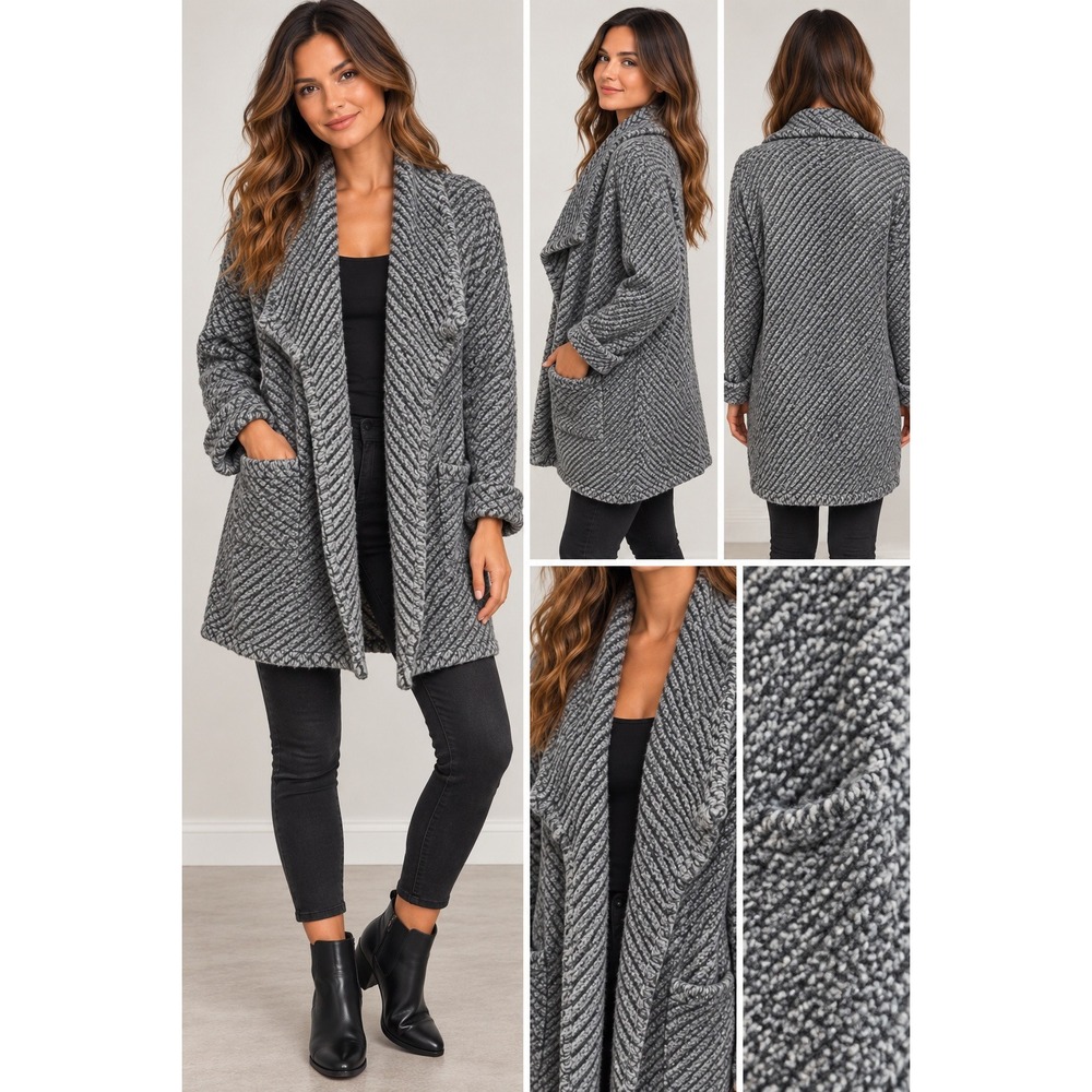 Eileen Fisher Organic Wool Alpaca Blend Open Front Cardigan Gray M F1PLB-3